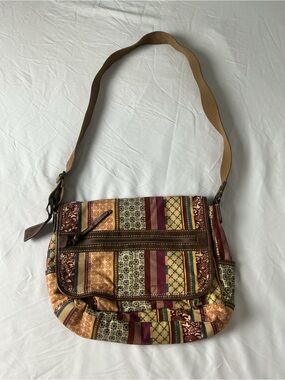 Fossil Vintage 2000s Patchwork Canvas Messenger Bag